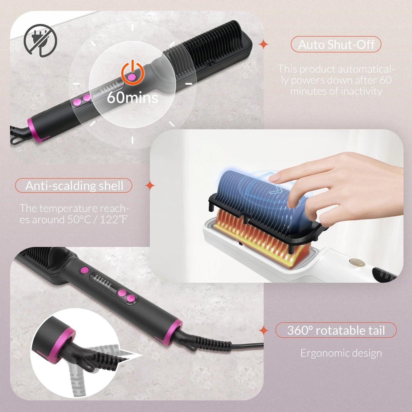 Smart Hair Straightening Brush – Fast Heat Ionic Comb